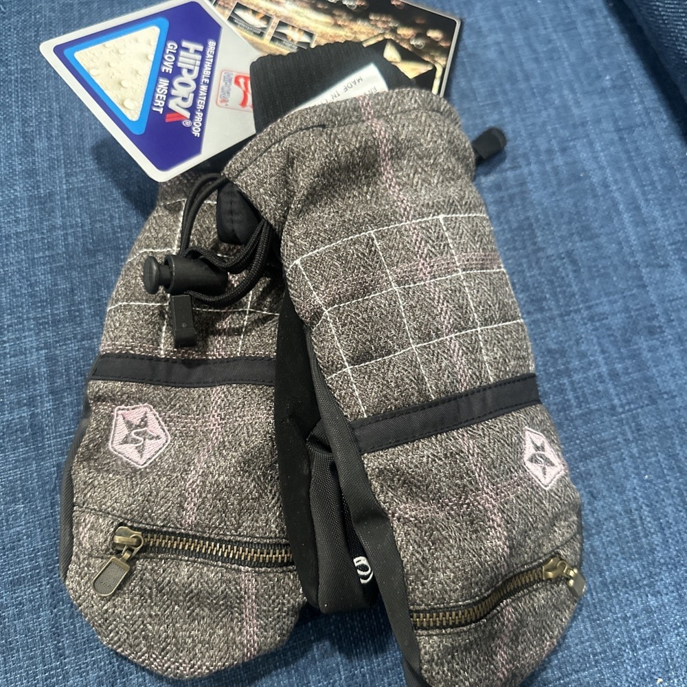 Sessions Riley Windowpane Plaid Mittens Gloves Womens Small Java Snow Ski NWT